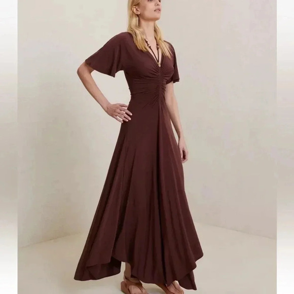 NWT A.L.C. Size XS Bitter Chocolate Brown Nina Beaded tie neck maxi - Picture 3 of 7